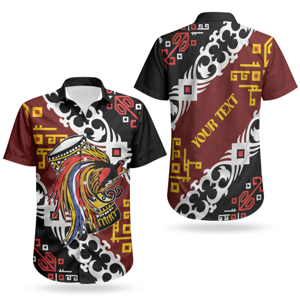Personalised Papua New Guinea Bird Drum Couples Matching Off The Shoulder Long Sleeve Dress and Hawaiian Shirt Papuan Batik Motif