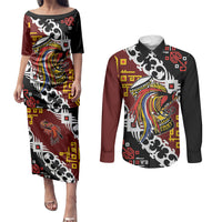 Personalised Papua New Guinea Bird Drum Couples Matching Puletasi and Long Sleeve Button Shirt Papuan Batik Motif