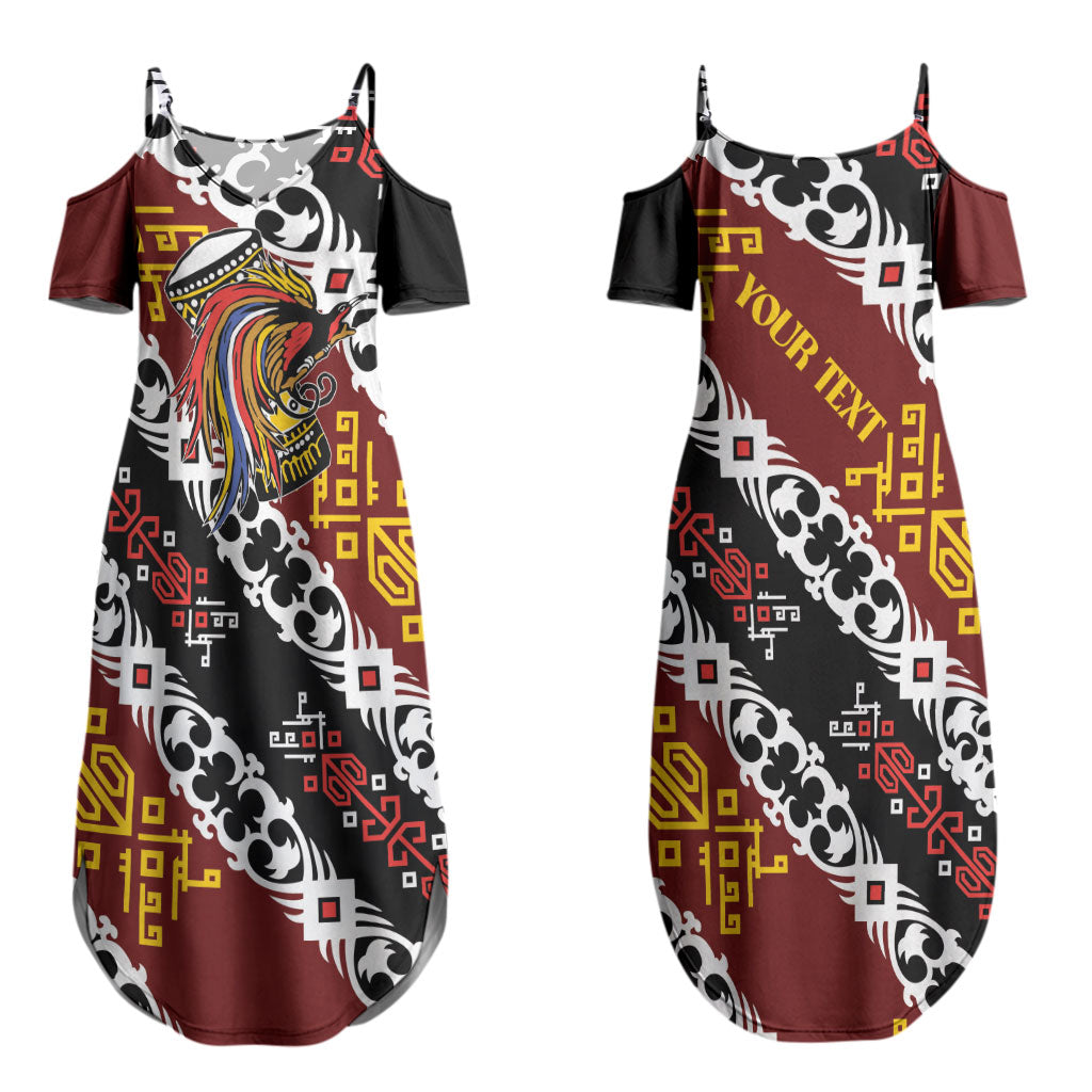 Personalised Papua New Guinea Bird Drum Couples Matching Summer Maxi Dress and Long Sleeve Button Shirt Papuan Batik Motif