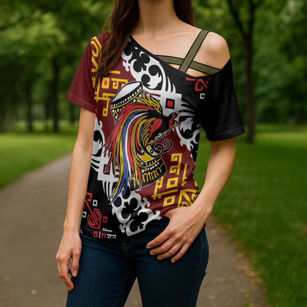 Personalised Papua New Guinea Bird Drum Cross Shoulder Shirt Papuan Batik Motif