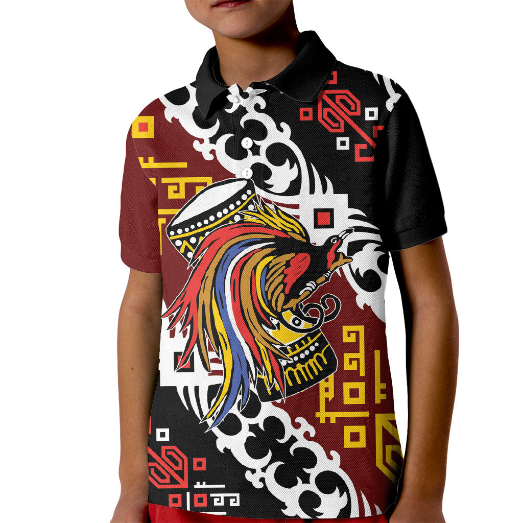 Personalised Papua New Guinea Bird Drum Kid Polo Shirt Papuan Batik Motif