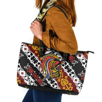 Papua New Guinea Bird Drum Leather Tote Bag Papuan Batik Motif