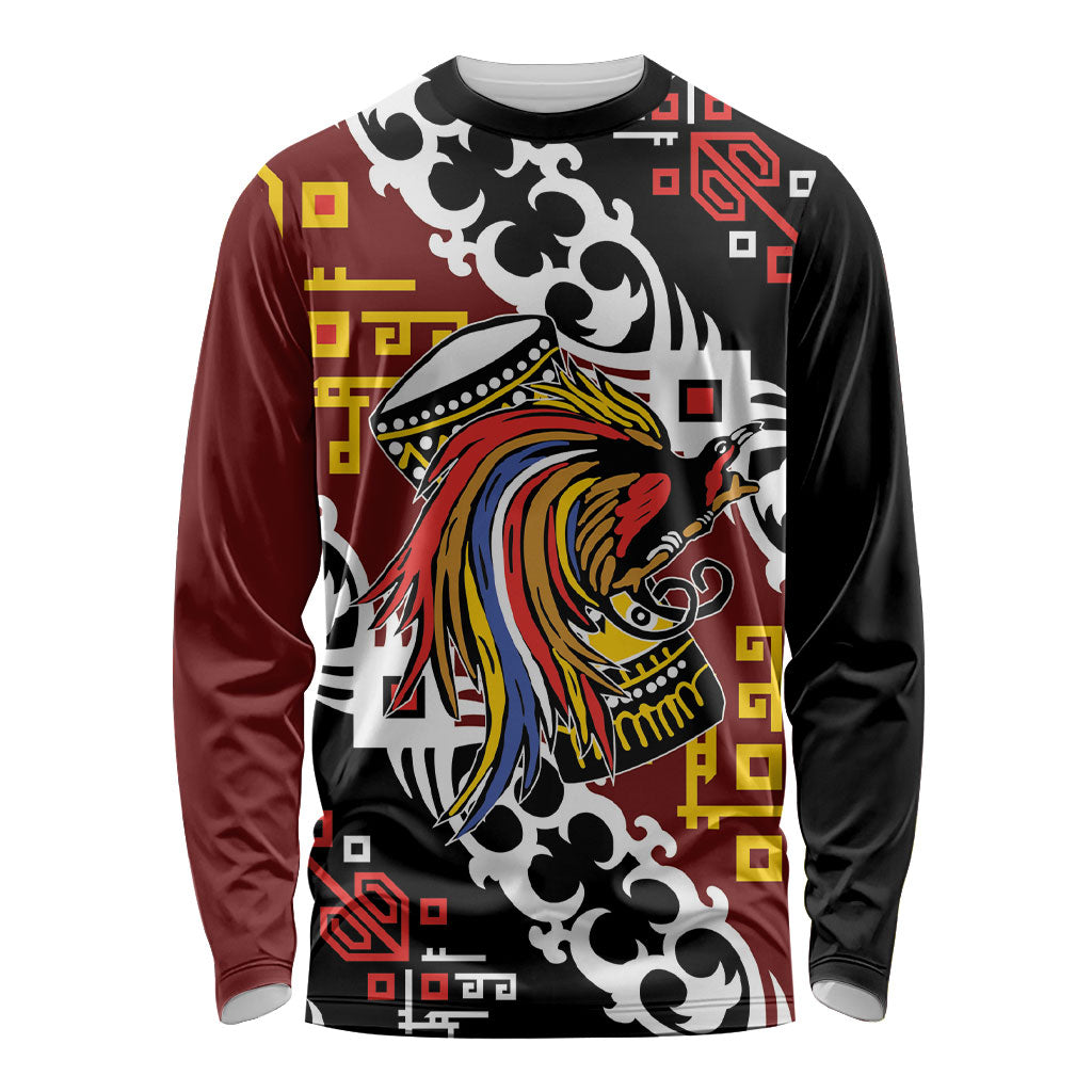 Personalised Papua New Guinea Bird Drum Long Sleeve Shirt Papuan Batik Motif