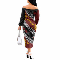 Personalised Papua New Guinea Bird Drum Off The Shoulder Long Sleeve Dress Papuan Batik Motif
