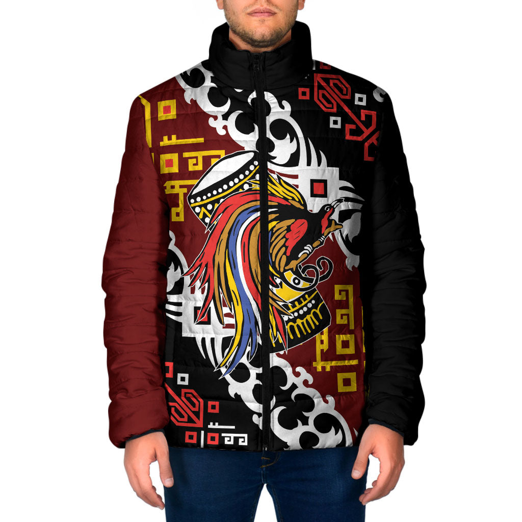 Personalised Papua New Guinea Bird Drum Padded Jacket Papuan Batik Motif LT9 Men Black - Polynesian Pride