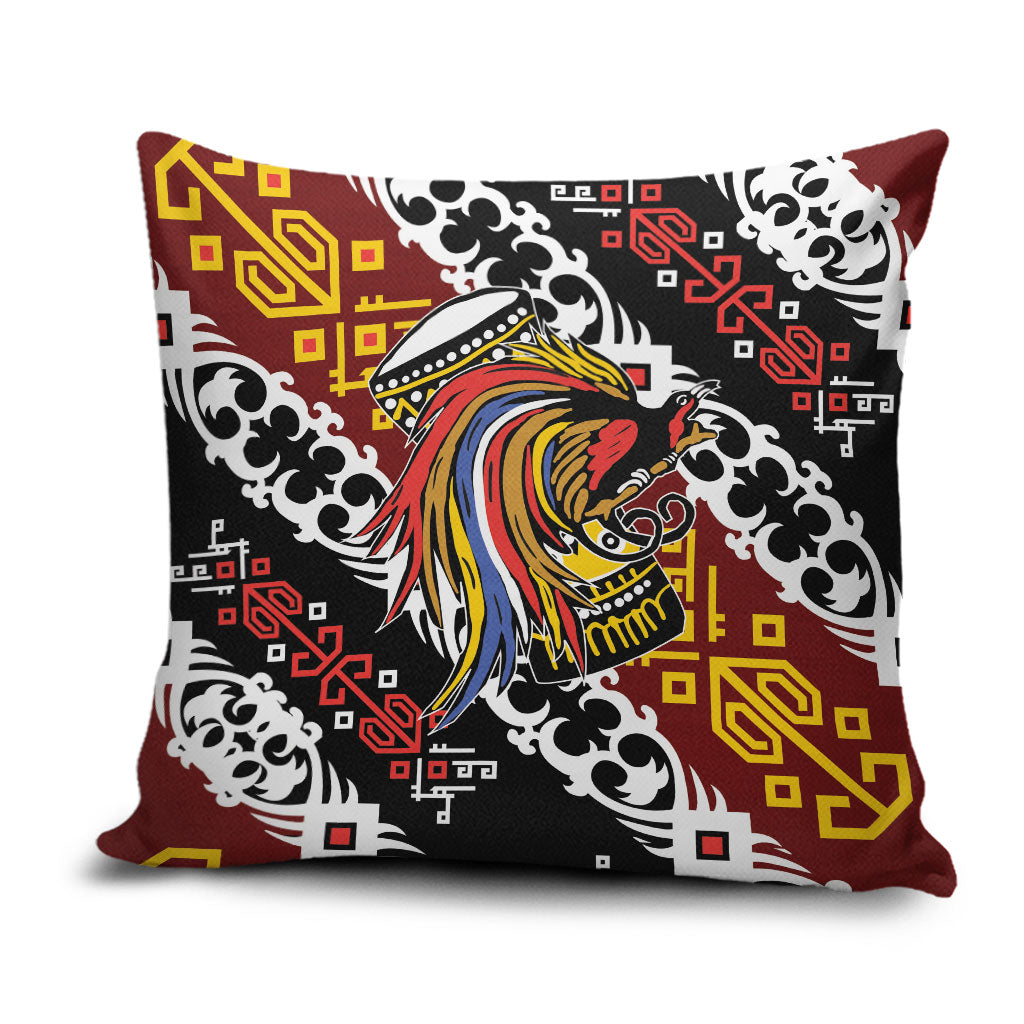 Papua New Guinea Bird Drum Pillow Cover Papuan Batik Motif LT9 Black - Polynesian Pride