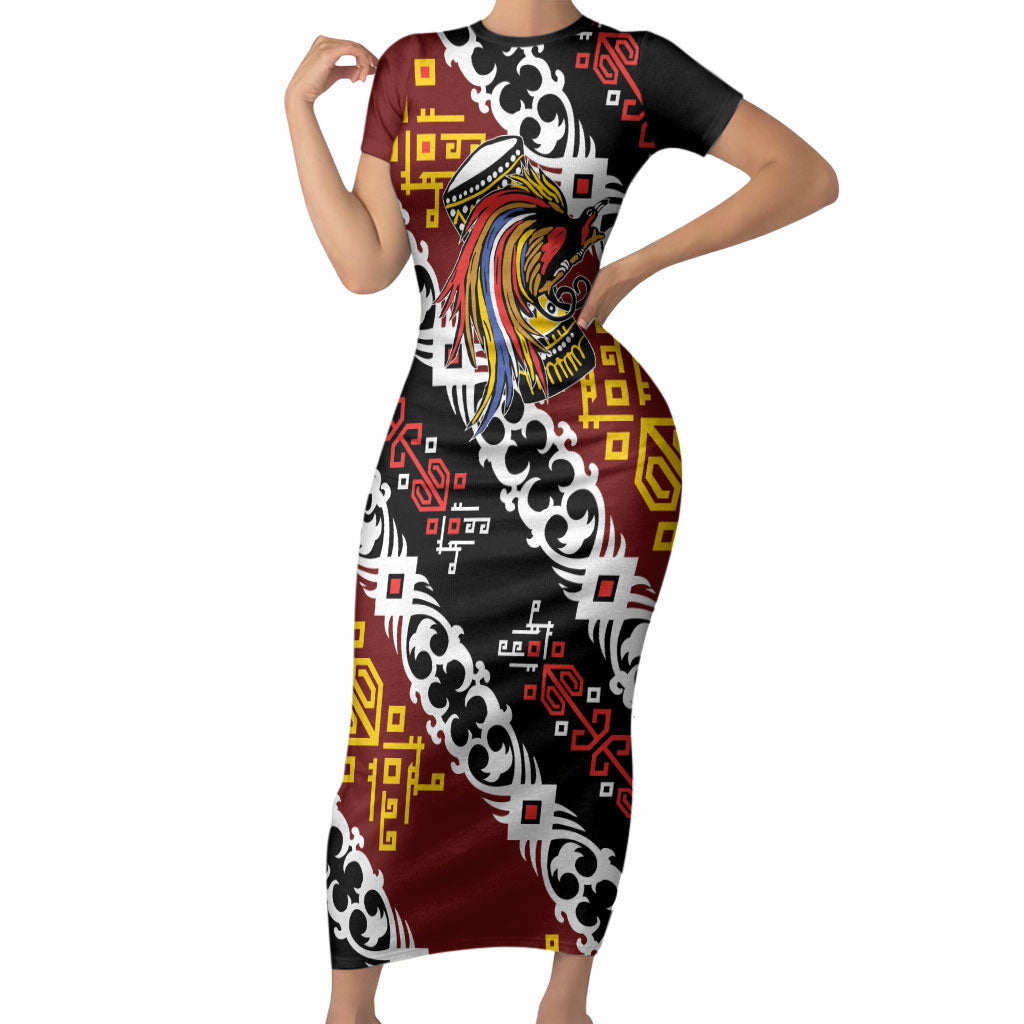 Personalised Papua New Guinea Bird Drum Short Sleeve Bodycon Dress Papuan Batik Motif