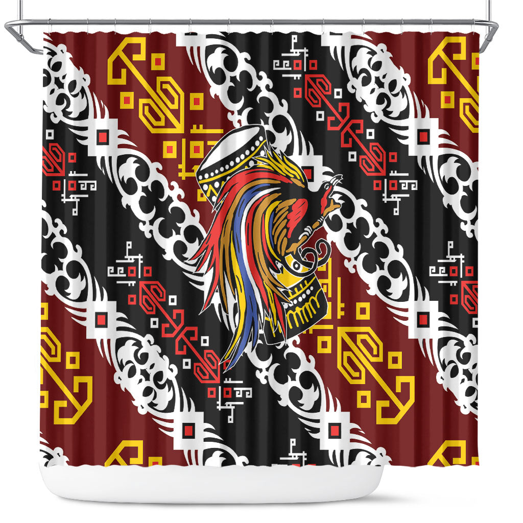 Papua New Guinea Bird Drum Shower Curtain Papuan Batik Motif LT9 Black - Polynesian Pride