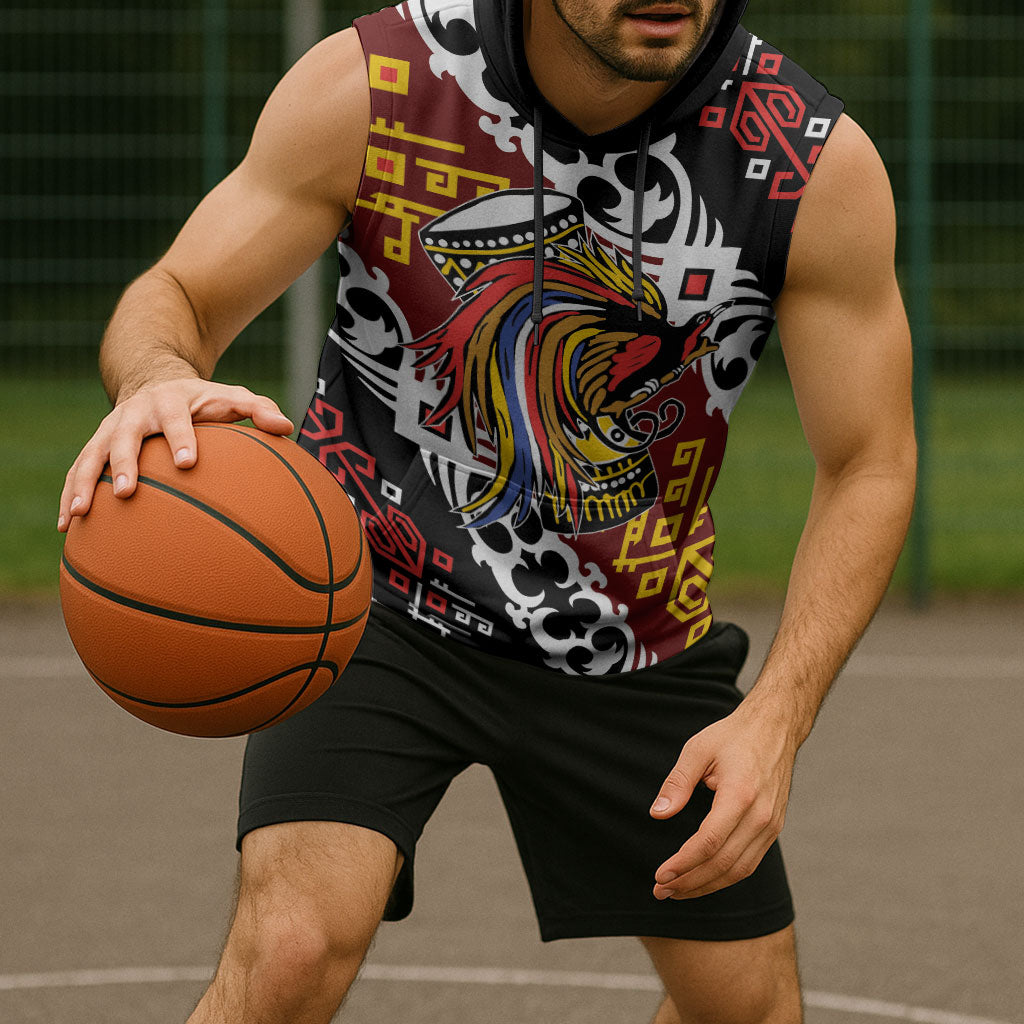 Personalised Papua New Guinea Bird Drum Sleeveless Hoodie Papuan Batik Motif