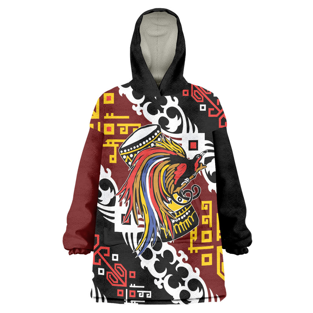 Personalised Papua New Guinea Bird Drum Wearable Blanket Hoodie Papuan Batik Motif