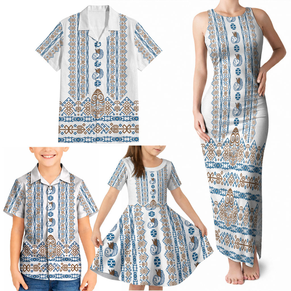 Personalised Papua New Guinea Bird Ethnic Family Matching Tank Maxi Dress and Hawaiian Shirt Papuan Batik Inspired Pattern