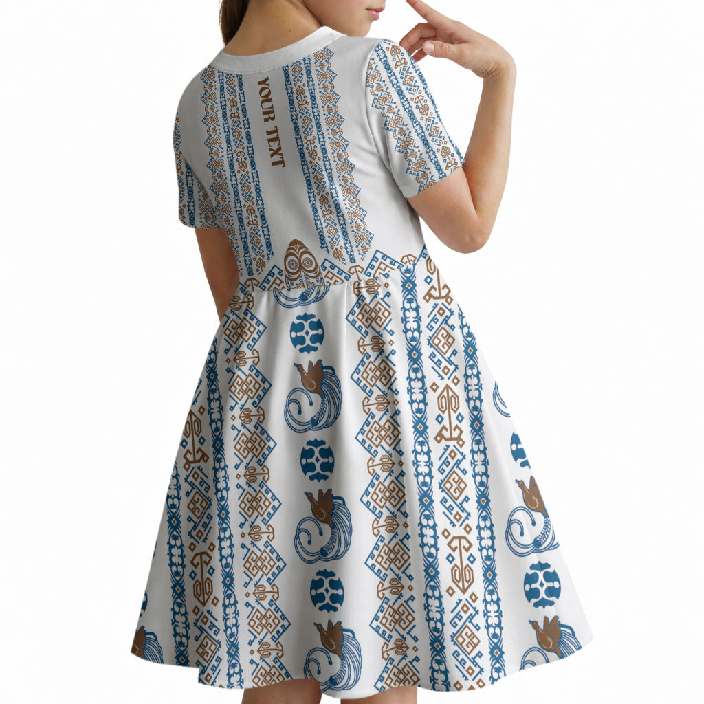Personalised Papua New Guinea Bird Ethnic Kid Short Sleeve Dress Papuan Batik Inspired Pattern