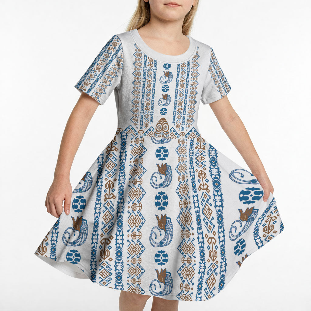 Personalised Papua New Guinea Bird Ethnic Kid Short Sleeve Dress Papuan Batik Inspired Pattern