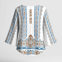 Personalised Papua New Guinea Bird Ethnic Kimono Sleeve Blouse Papuan Batik Inspired Pattern