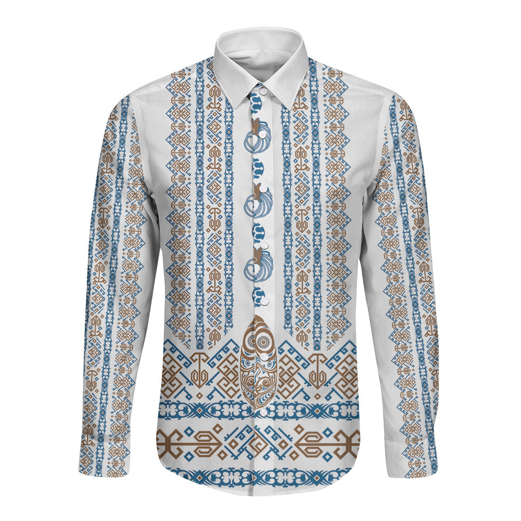 Personalised Papua New Guinea Bird Ethnic Long Sleeve Button Shirt Papuan Batik Inspired Pattern LT9 Unisex White - Polynesian Pride