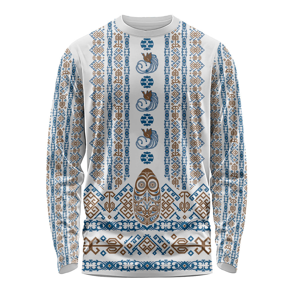 Personalised Papua New Guinea Bird Ethnic Long Sleeve Shirt Papuan Batik Inspired Pattern LT9 Unisex White - Polynesian Pride