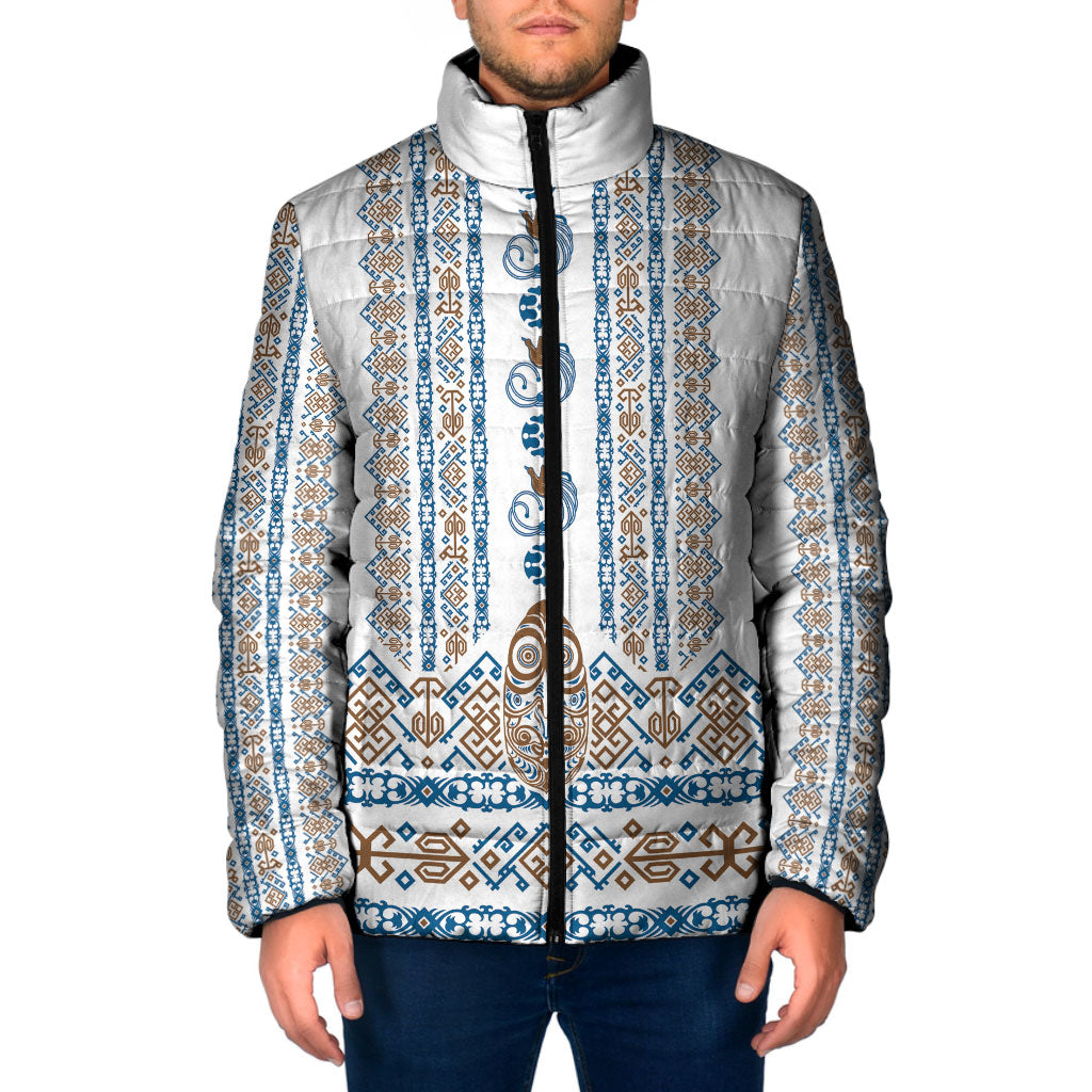 Personalised Papua New Guinea Bird Ethnic Padded Jacket Papuan Batik Inspired Pattern LT9 Men White - Polynesian Pride