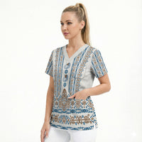 Personalised Papua New Guinea Bird Ethnic Scrub Top Papuan Batik Inspired Pattern