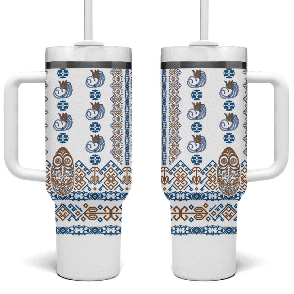 Papua New Guinea Bird Ethnic Tumbler With Handle Papuan Batik Inspired Pattern