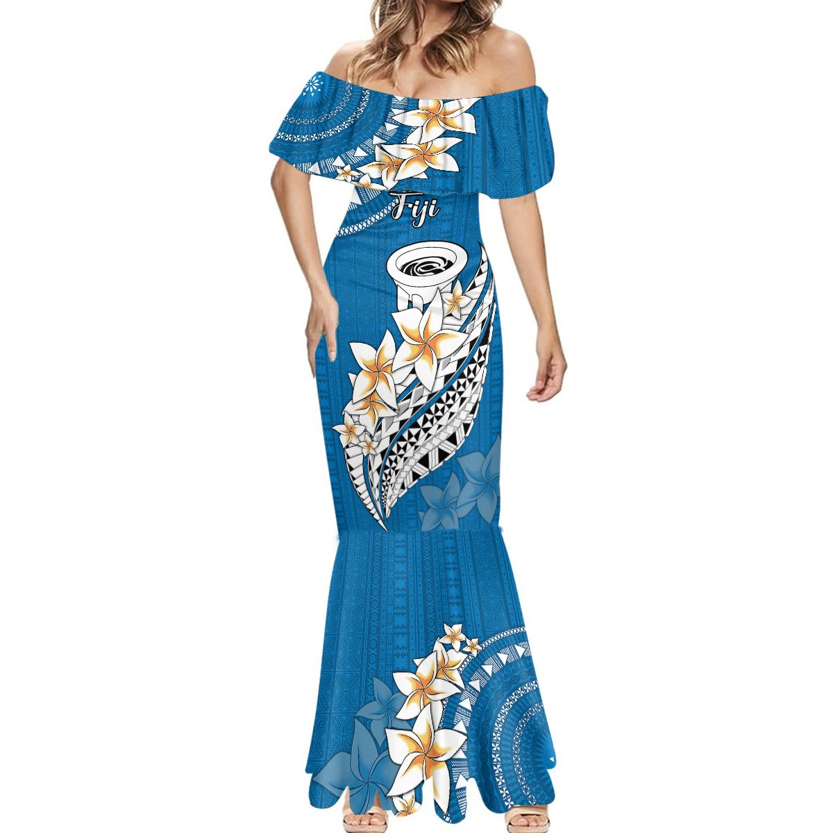 Bula Fiji Mermaid Dress Kava Bowl Tapa Tribal LT9 - Polynesian Pride