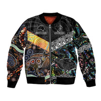 Personalised New Zealand and Australia Bomber Jacket Maori Mix Aboriginal Art Style LT9 Unisex Black - Polynesian Pride