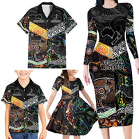 Personalised New Zealand and Australia Family Matching Long Sleeve Bodycon Dress and Hawaiian Shirt Maori Mix Aboriginal Art Style LT9 - Polynesian Pride