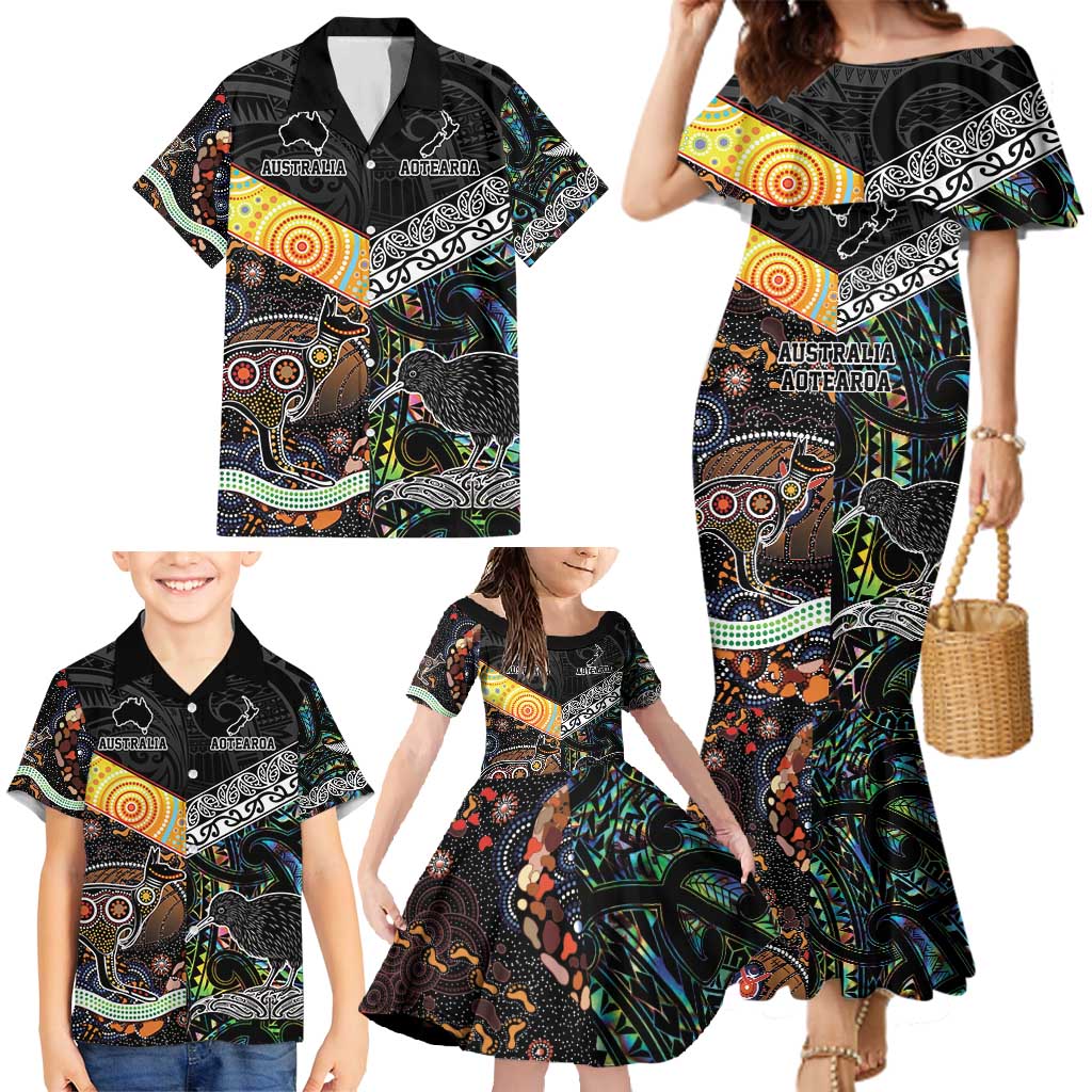 Personalised New Zealand and Australia Family Matching Mermaid Dress and Hawaiian Shirt Maori Mix Aboriginal Art Style LT9 - Polynesian Pride