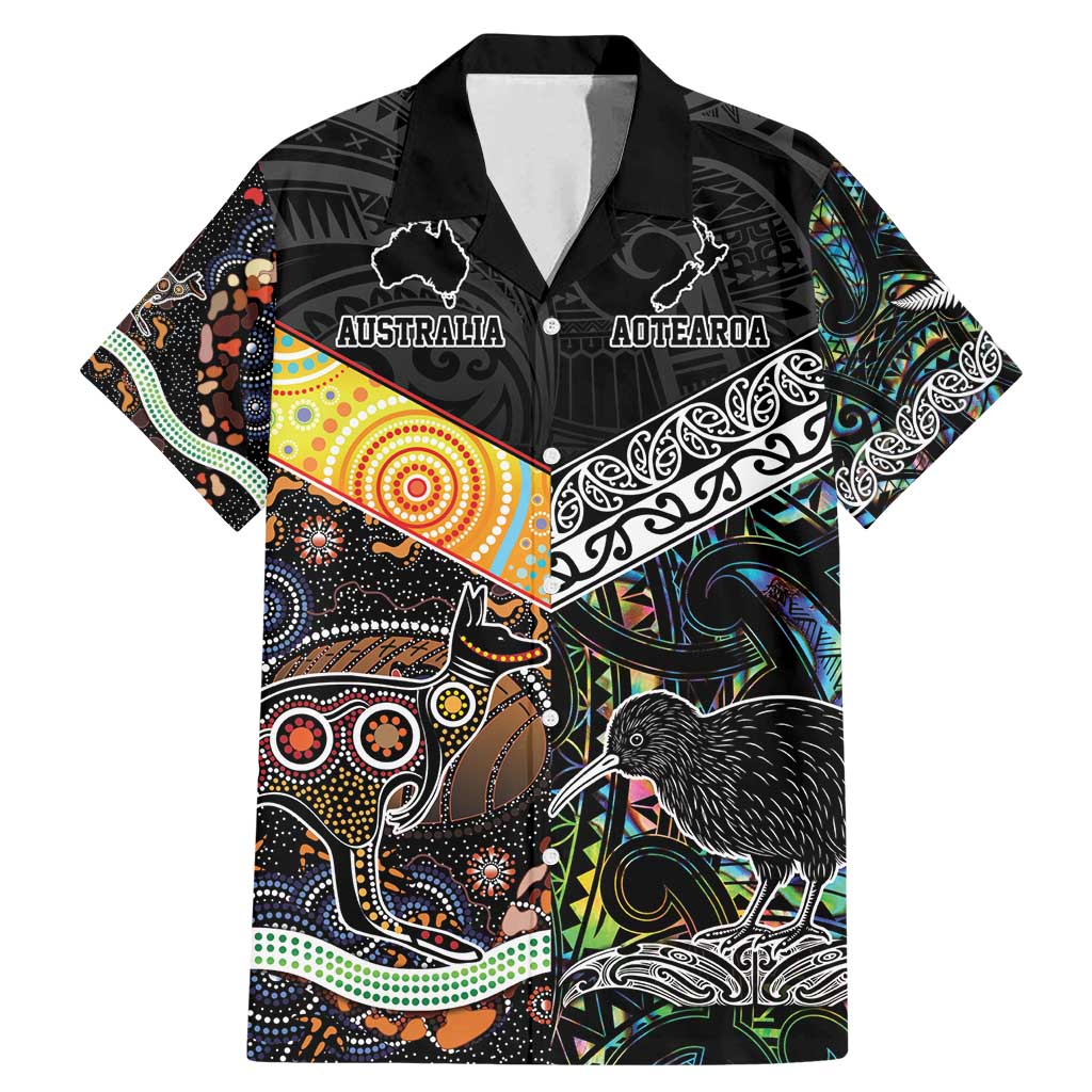 Personalised New Zealand and Australia Family Matching Mermaid Dress and Hawaiian Shirt Maori Mix Aboriginal Art Style LT9 Dad's Shirt - Short Sleeve Black - Polynesian Pride