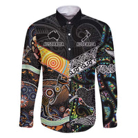Personalised New Zealand and Australia Family Matching Mermaid Dress and Hawaiian Shirt Maori Mix Aboriginal Art Style LT9 Dad's Shirt - Long Sleeve Black - Polynesian Pride