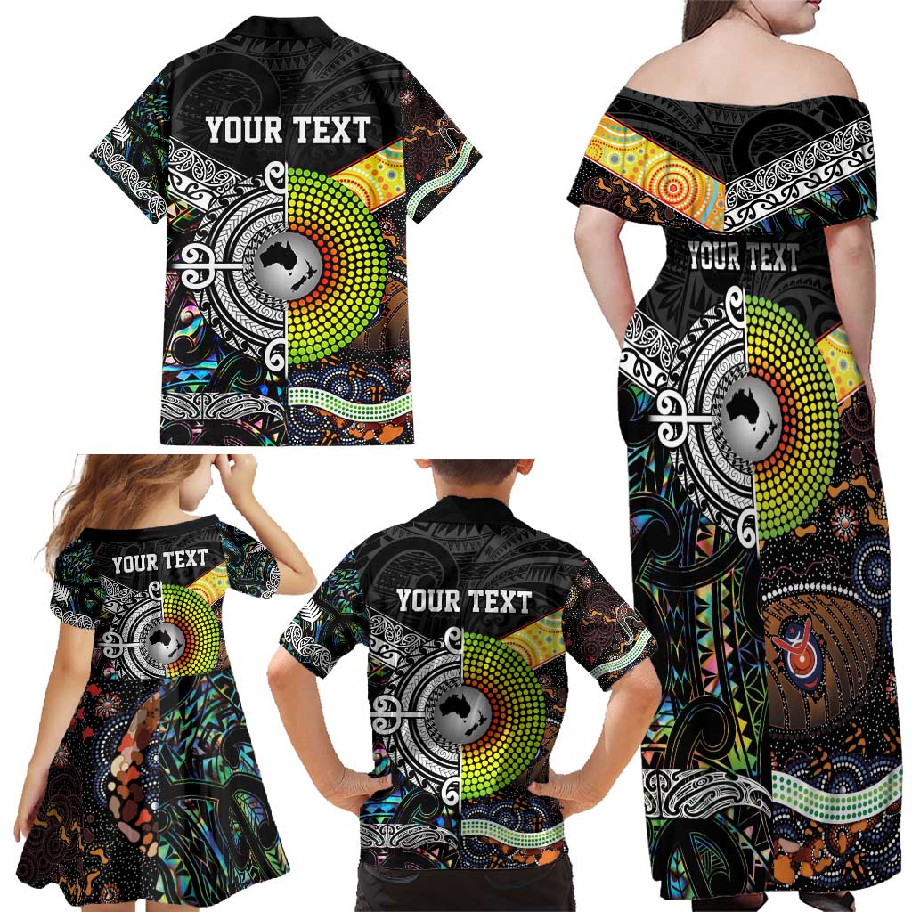 Personalised New Zealand and Australia Family Matching Off Shoulder Maxi Dress and Hawaiian Shirt Maori Mix Aboriginal Art Style LT9 - Polynesian Pride