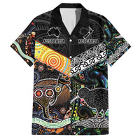 Personalised New Zealand and Australia Family Matching Off Shoulder Maxi Dress and Hawaiian Shirt Maori Mix Aboriginal Art Style LT9 Dad's Shirt - Short Sleeve Black - Polynesian Pride