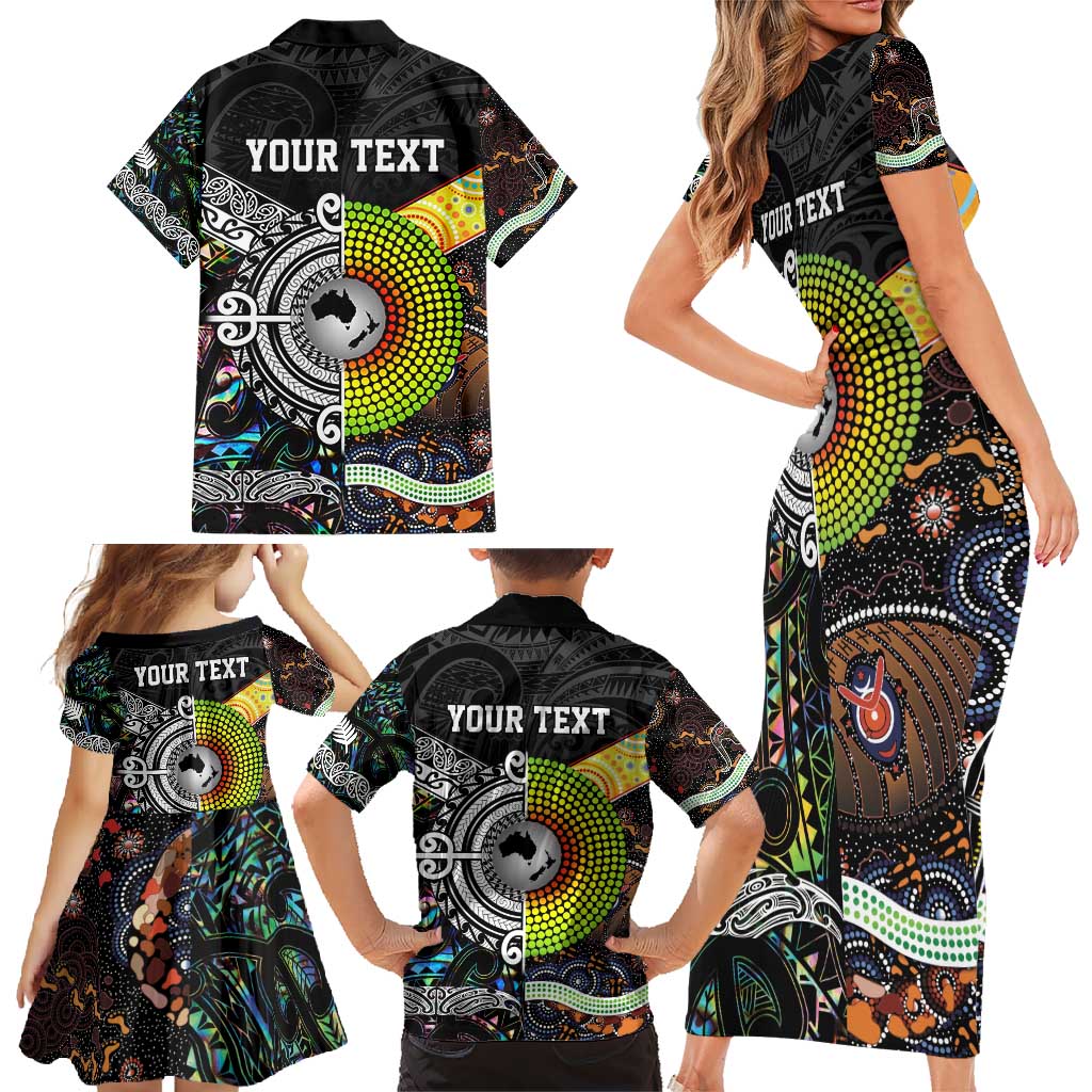 Personalised New Zealand and Australia Family Matching Short Sleeve Bodycon Dress and Hawaiian Shirt Maori Mix Aboriginal Art Style LT9 - Polynesian Pride