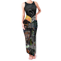 Personalised New Zealand and Australia Family Matching Tank Maxi Dress and Hawaiian Shirt Maori Mix Aboriginal Art Style LT9 Mom's Dress Black - Polynesian Pride