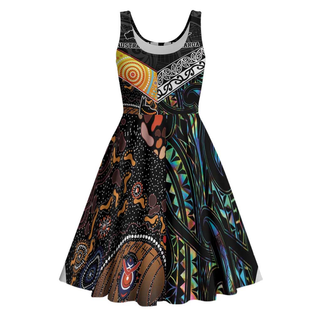 Australia New Zealand Personalised Midi Dress Maori Aboriginal Art Style - Polynesian Pride