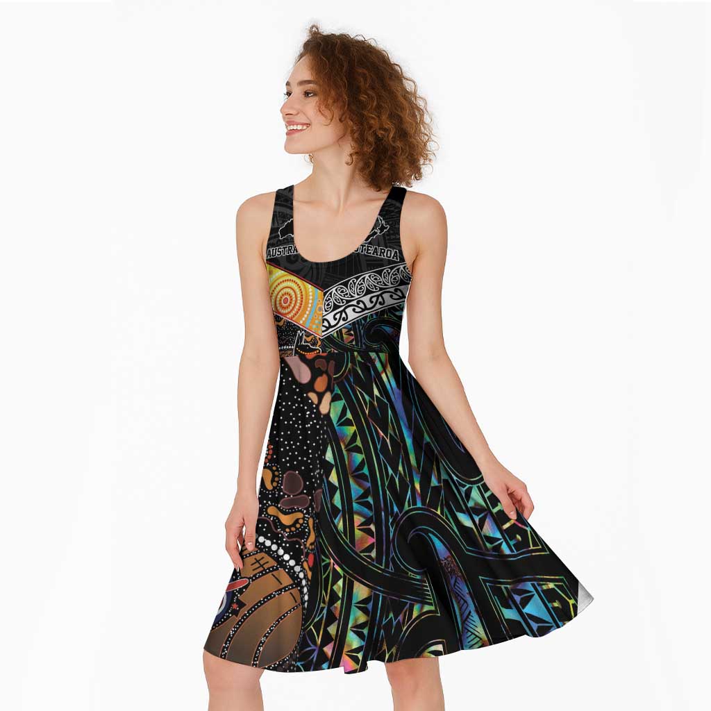 Australia New Zealand Personalised Midi Dress Maori Aboriginal Art Style - Polynesian Pride