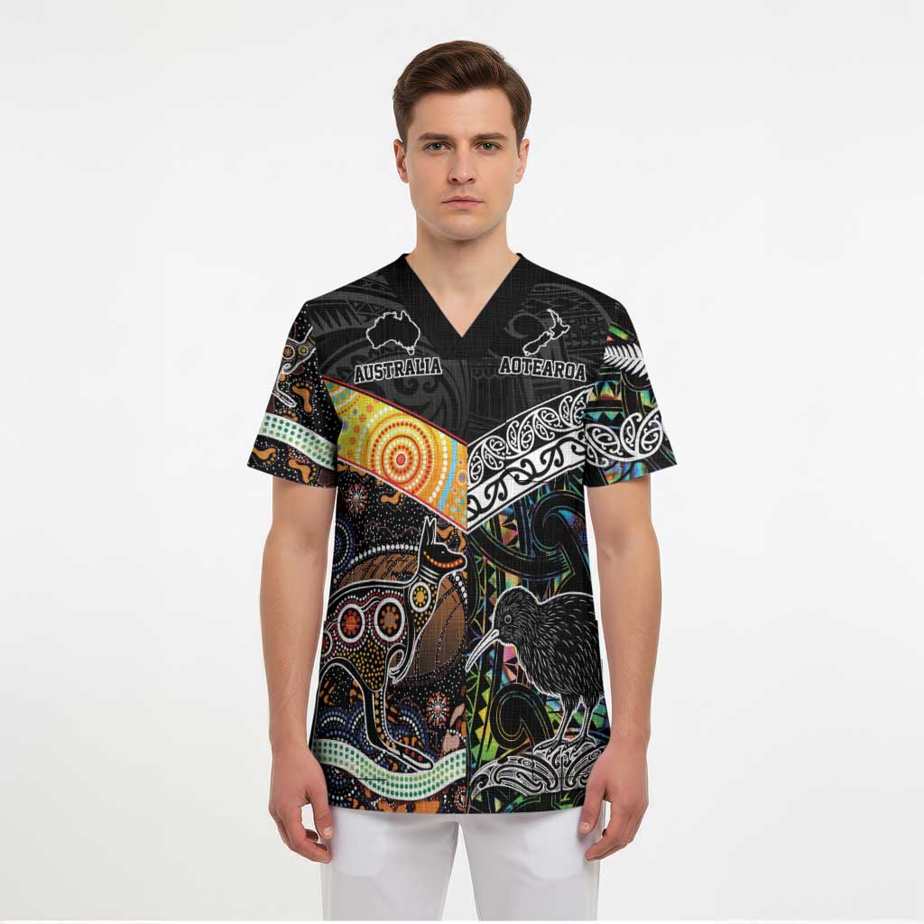 Australia New Zealand Personalised Scrub Top Maori Aboriginal Art Style - Polynesian Pride