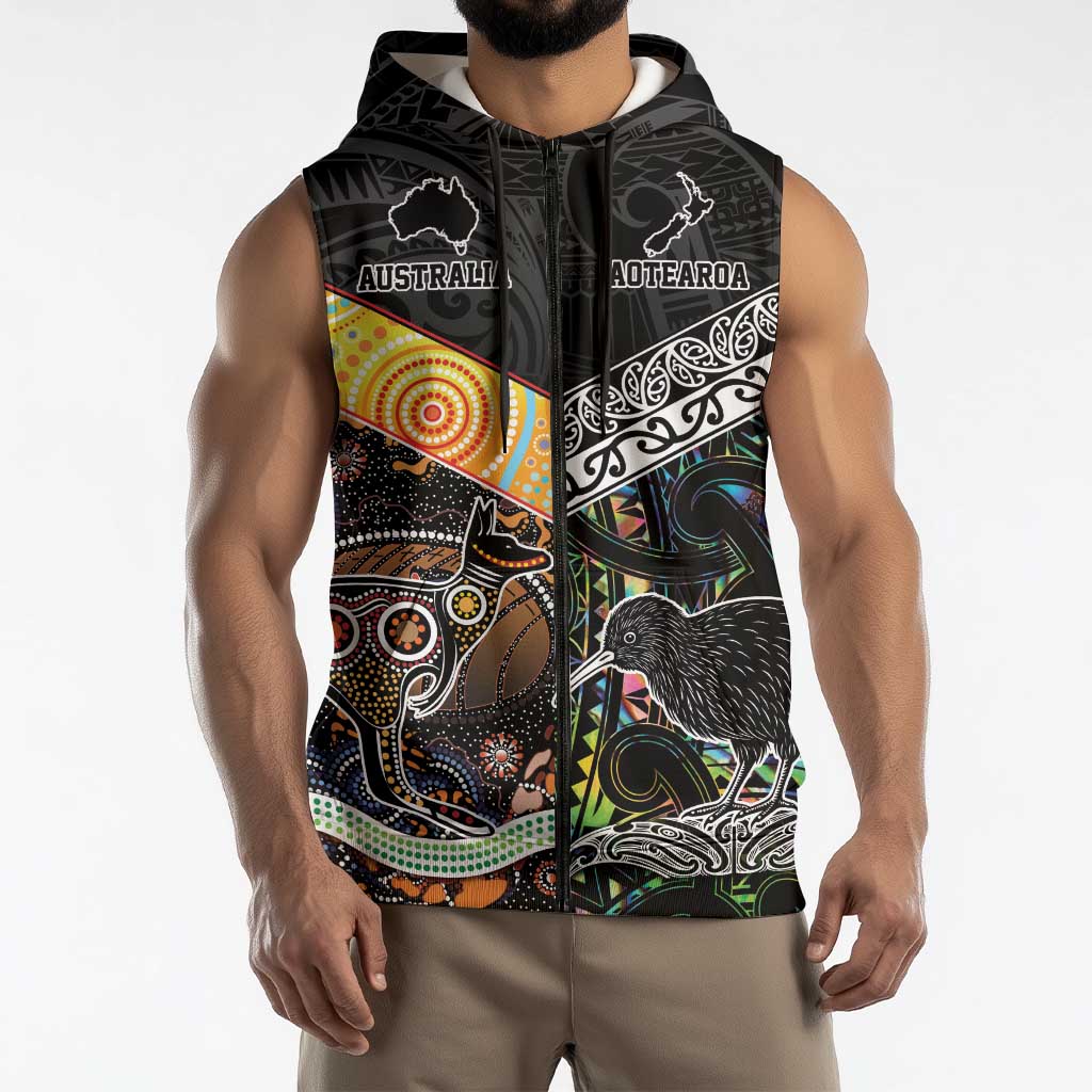 Australia New Zealand Personalised Sleeveless Zip Hoodie Maori Aboriginal Art Style LT9