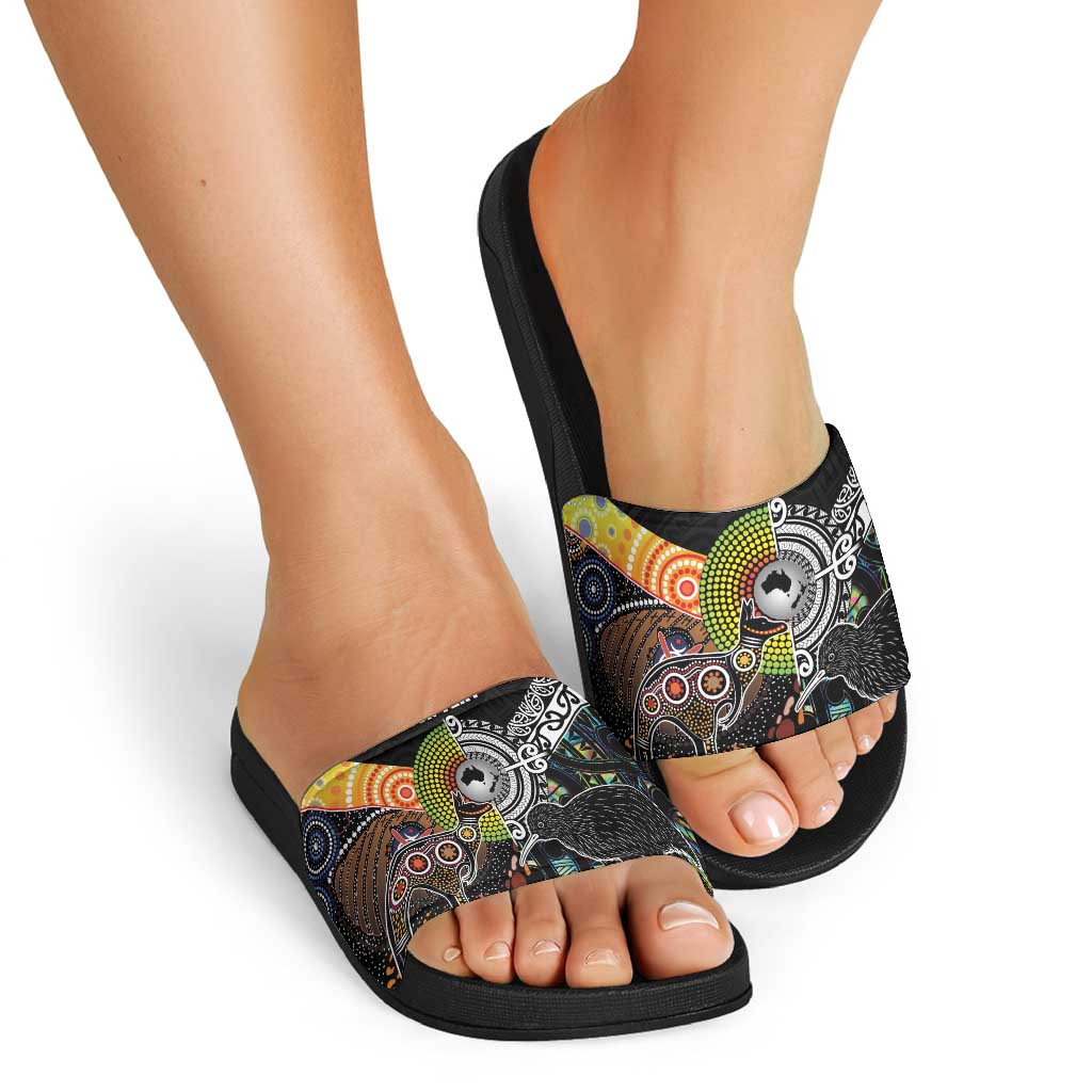 Australia New Zealand Personalised Slide Sandals Maori Aboriginal Art Style LT9 - Polynesian Pride