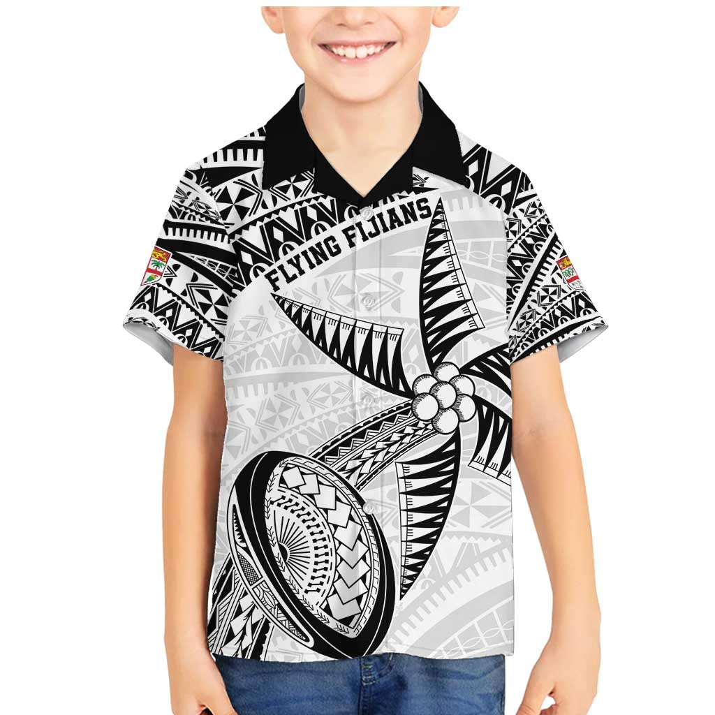 Custom Fiji Rugby Pacific Family Matching Mermaid Dress and Hawaiian Shirt Polynesian Palm Tattoo LT9 Son's Shirt White - Polynesian Pride