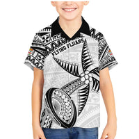 Custom Fiji Rugby Pacific Family Matching Mermaid Dress and Hawaiian Shirt Polynesian Palm Tattoo LT9 Son's Shirt White - Polynesian Pride