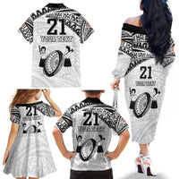 Custom Fiji Rugby Pacific Family Matching Off The Shoulder Long Sleeve Dress and Hawaiian Shirt Polynesian Palm Tattoo LT9 - Polynesian Pride