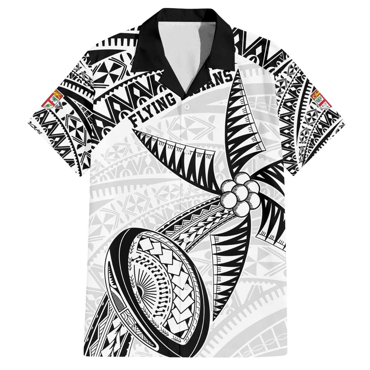 Custom Fiji Rugby Pacific Family Matching Off The Shoulder Long Sleeve Dress and Hawaiian Shirt Polynesian Palm Tattoo LT9 Dad's Shirt - Short Sleeve White - Polynesian Pride