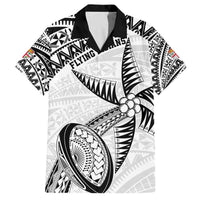 Custom Fiji Rugby Pacific Family Matching Off The Shoulder Long Sleeve Dress and Hawaiian Shirt Polynesian Palm Tattoo LT9 Dad's Shirt - Short Sleeve White - Polynesian Pride