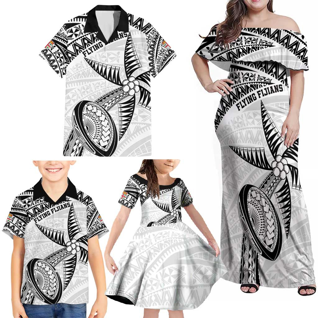 Custom Fiji Rugby Pacific Family Matching Off Shoulder Maxi Dress and Hawaiian Shirt Polynesian Palm Tattoo LT9 - Polynesian Pride