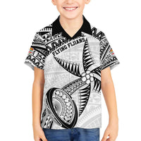 Custom Fiji Rugby Pacific Family Matching Off Shoulder Short Dress and Hawaiian Shirt Polynesian Palm Tattoo LT9 Son's Shirt White - Polynesian Pride