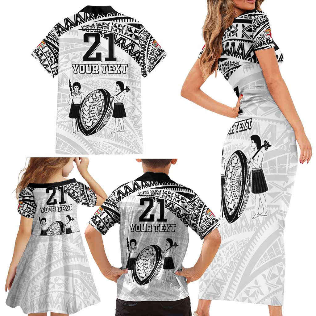 Custom Fiji Rugby Pacific Family Matching Short Sleeve Bodycon Dress and Hawaiian Shirt Polynesian Palm Tattoo LT9 - Polynesian Pride