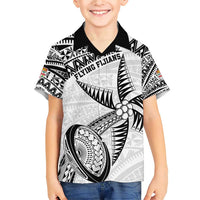 Custom Fiji Rugby Pacific Family Matching Short Sleeve Bodycon Dress and Hawaiian Shirt Polynesian Palm Tattoo LT9 Son's Shirt White - Polynesian Pride