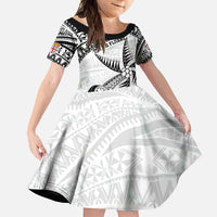 Custom Fiji Rugby Pacific Family Matching Summer Maxi Dress and Hawaiian Shirt Polynesian Palm Tattoo LT9 Daughter's Dress White - Polynesian Pride