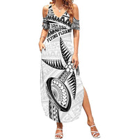 Custom Fiji Rugby Pacific Family Matching Summer Maxi Dress and Hawaiian Shirt Polynesian Palm Tattoo LT9 Mom's Dress White - Polynesian Pride