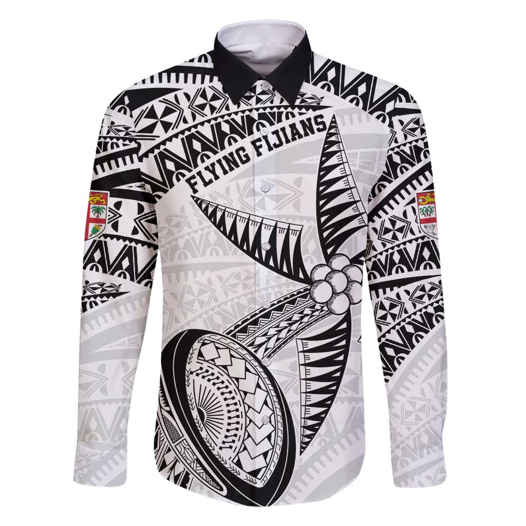 Custom Fiji Rugby Pacific Family Matching Tank Maxi Dress and Hawaiian Shirt Polynesian Palm Tattoo LT9 Dad's Shirt - Long Sleeve White - Polynesian Pride